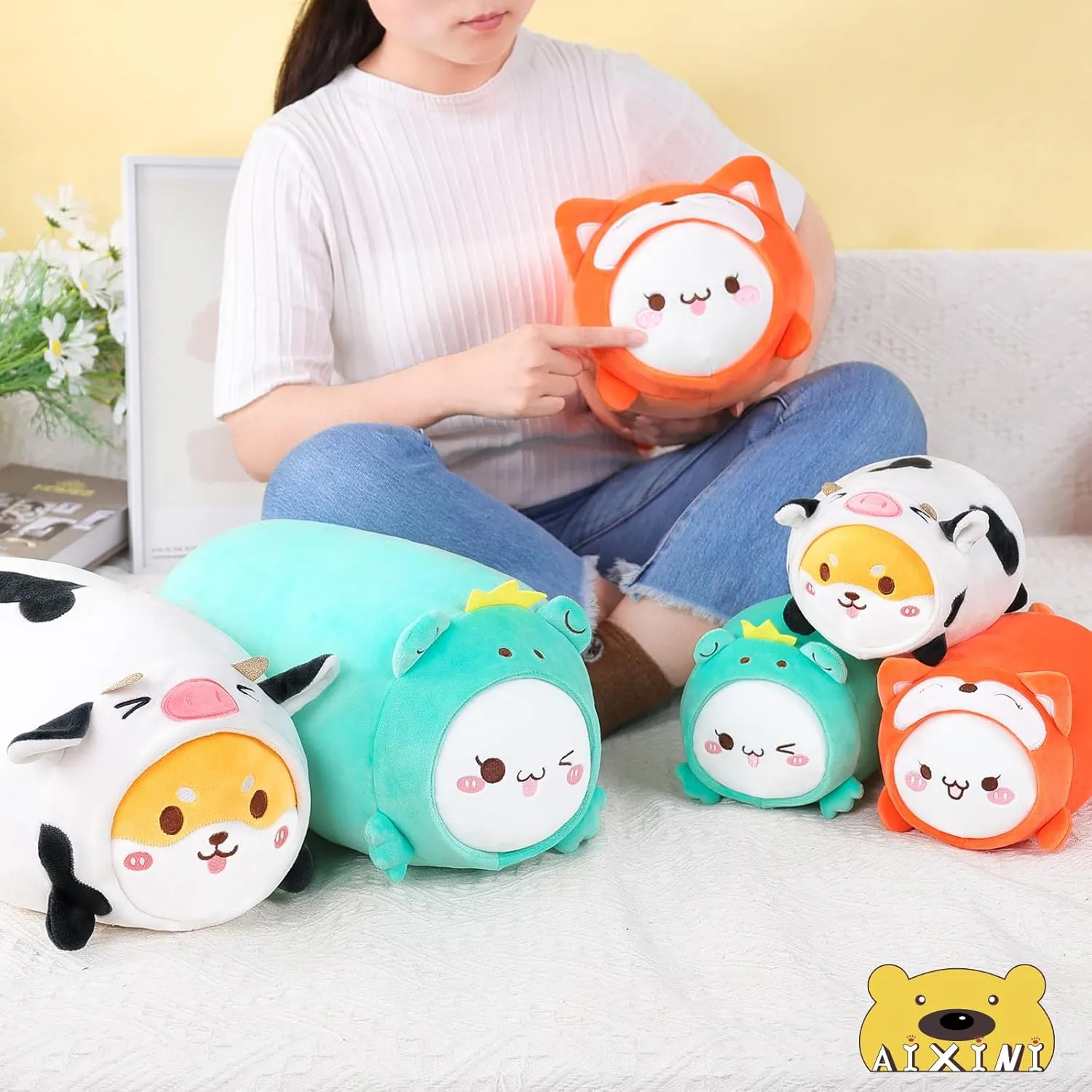 Toy Gifts for Kids AIXINI Cute Cat Frog Plush Pillow 15.7?? Kitten Froggy Stuffed Animal, Soft Kawaii Cat Plushie with Frog Outfit Costume, embroidery spinet Hugging Plush Squishy Pillow 