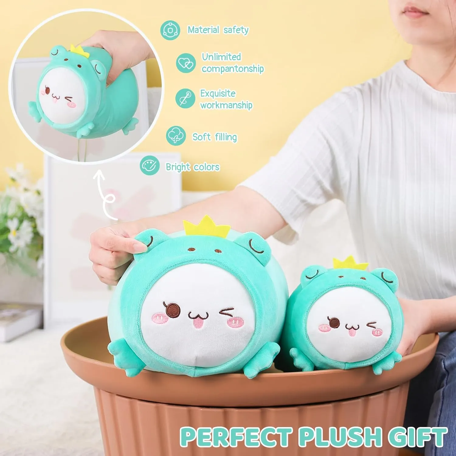 Toy Gifts for Kids AIXINI Cute Cat Frog Plush Pillow 15.7?? Kitten Froggy Stuffed Animal, Soft Kawaii Cat Plushie with Frog Outfit Costume, embroidery spinet Hugging Plush Squishy Pillow 