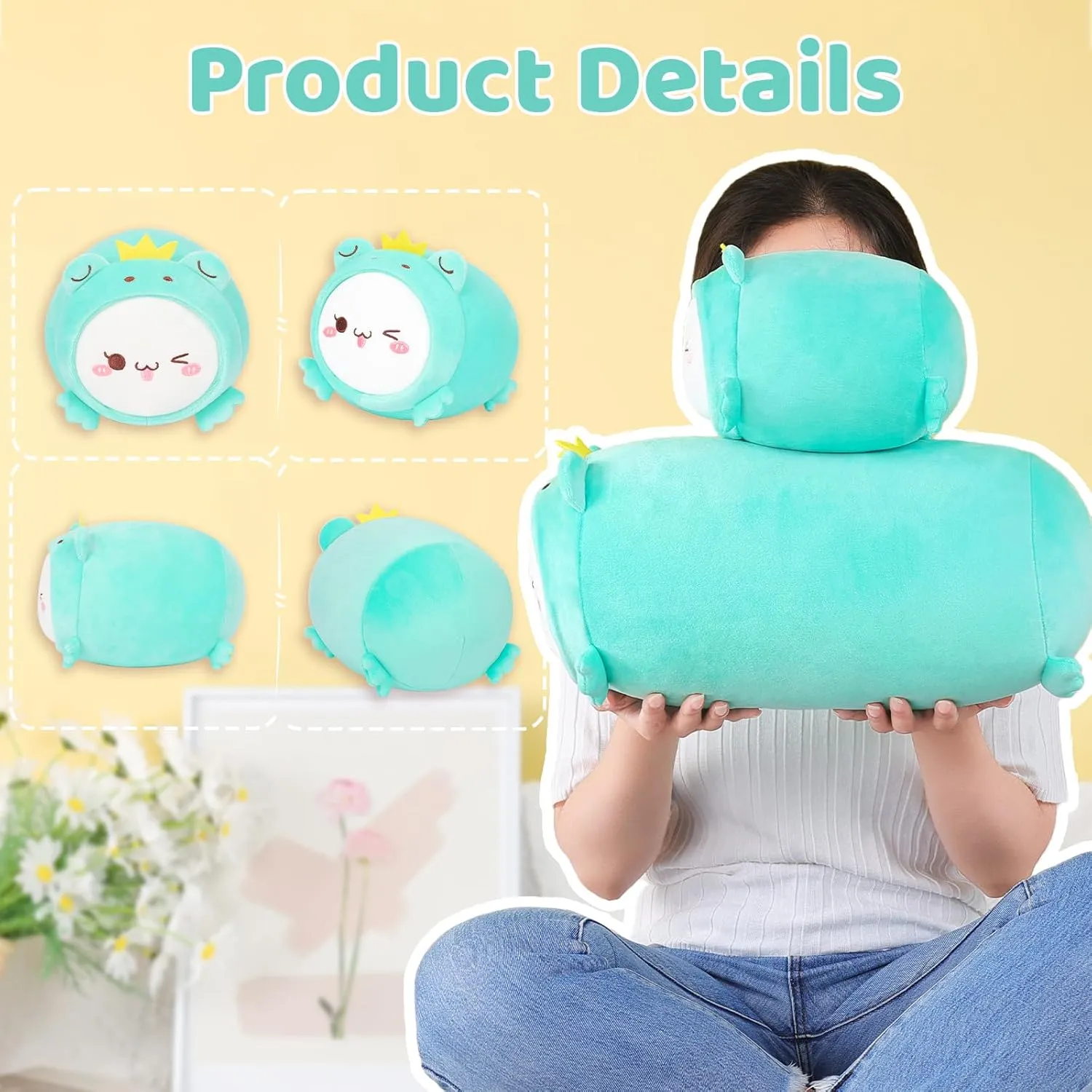 Toy Gifts for Kids AIXINI Cute Cat Frog Plush Pillow 15.7?? Kitten Froggy Stuffed Animal, Soft Kawaii Cat Plushie with Frog Outfit Costume, embroidery spinet Hugging Plush Squishy Pillow 