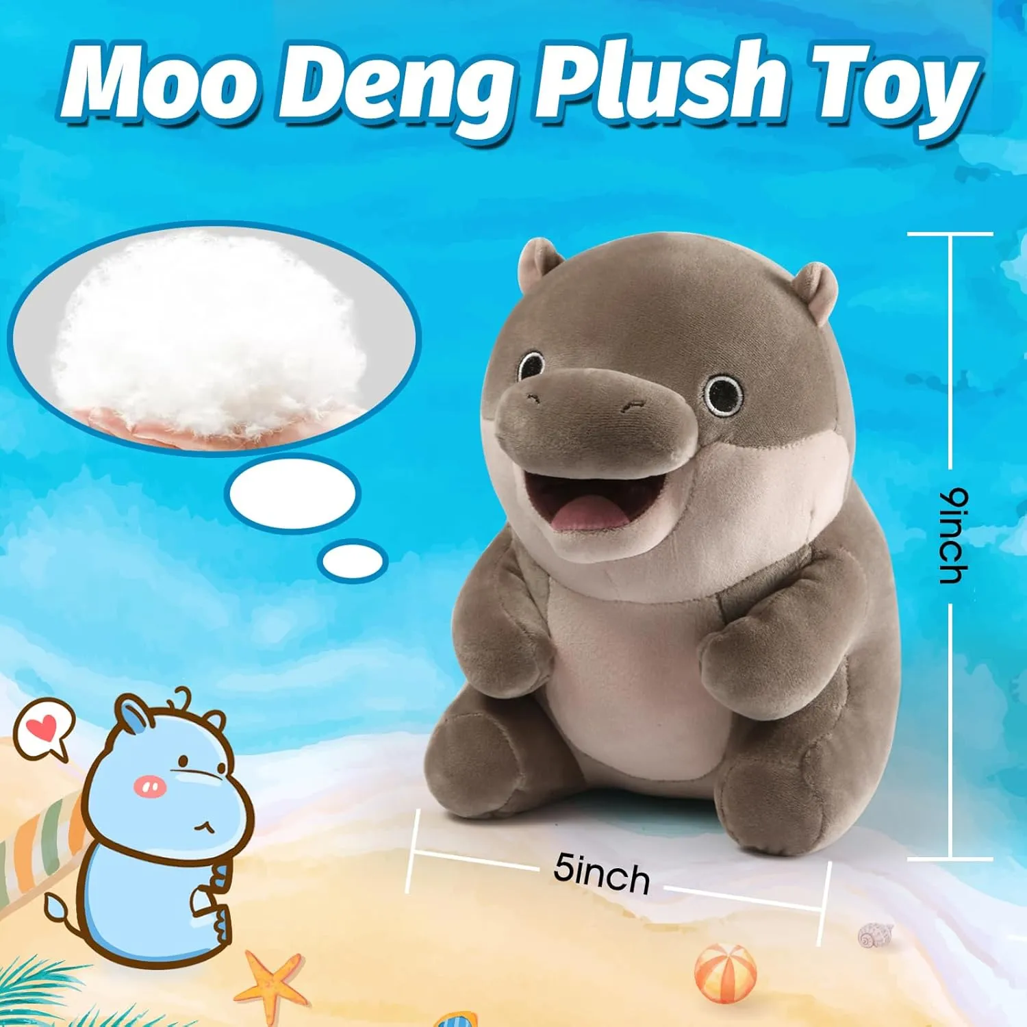 Toy Moo Deng Hippopotamus Plushie Doll for Fans Gift Hippopotamus Stuffed Animal Pillow for Boys Girls Kids Adults 9 inch Cute Moo Deng precede supernatural rancorous Plush Soft Pygmy Hippo Plushie 