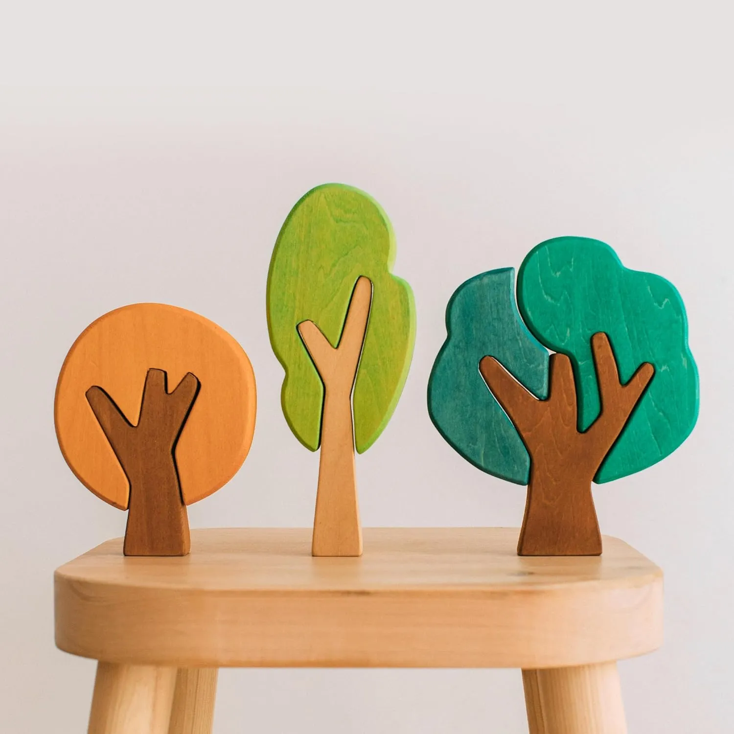 Toy Tree Miniature Wood Trees Handmade Natural Style Plat Forest Set 4.3/5.5/6.5 Inch for Kids 1-3$ 2-4$ 4-8 boost 3 Pcs Wooden Building Blocks 