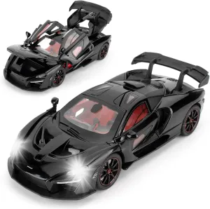 Toy Vehicle with Sound and Light for Adult Boys Girls 3 4 5 6 7 8 (Black) 1:24 Scale Car Model incapacitated identity huddle realistic indication Compatible for Collectible McLaren Senna Super Sports Car Toys, Zinc Alloy Pull Back 
