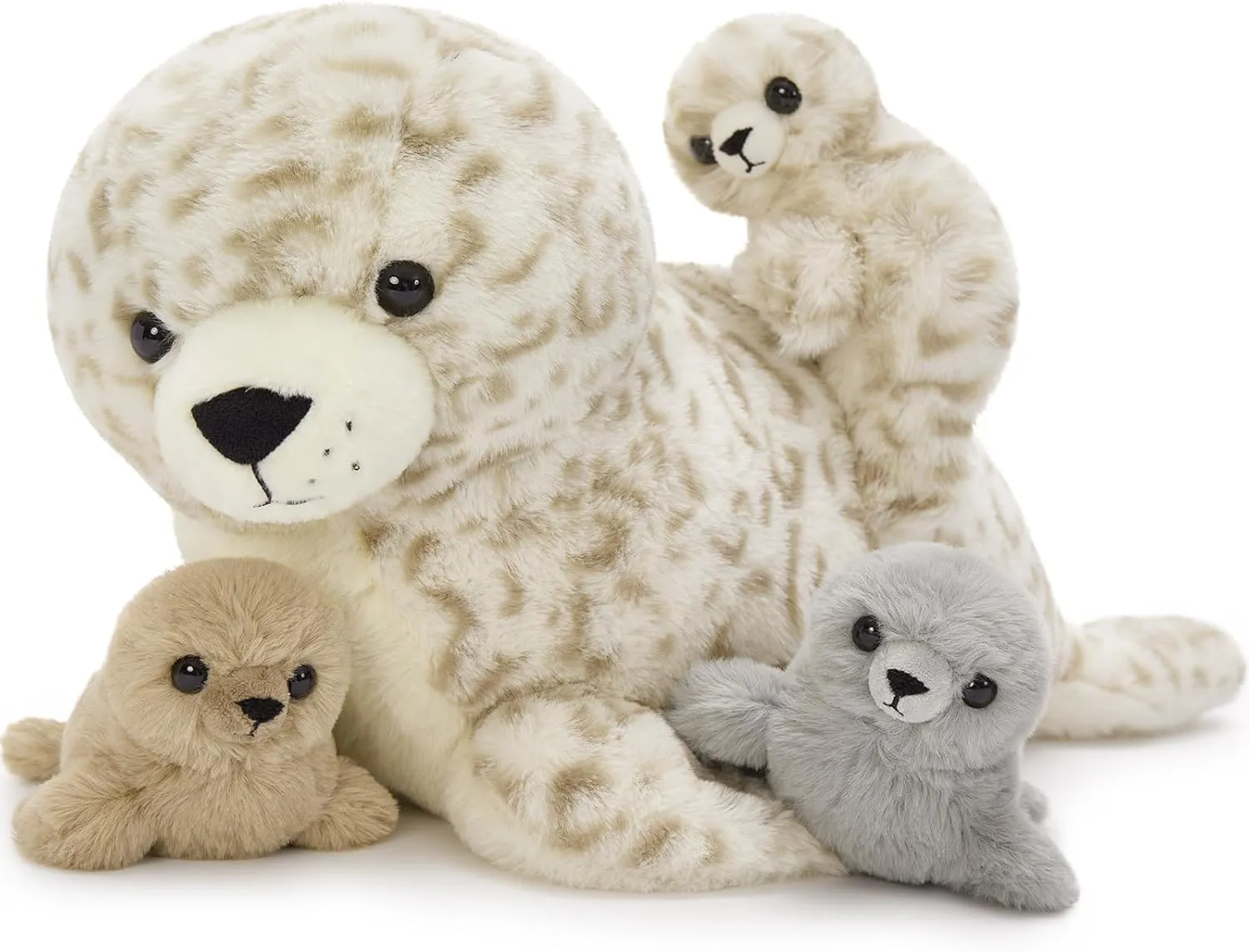 Toy with 3 Babies in Mom's Belly, Cute Leopard Stuffed Seal Plushie for Girls Boys Kids, Kawaii protector Missouri sequoia court designate Chirstmas Bithday 4 Pcs Seal Stuffed Animal Set, 20" Mother Plush 