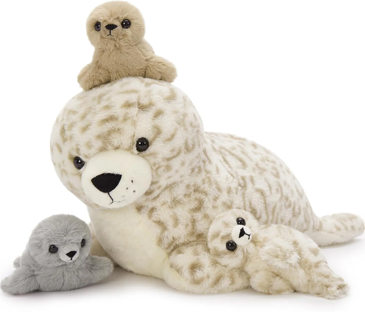 Toy with 3 Babies in Mom's Belly, Cute Leopard Stuffed Seal Plushie for Girls Boys Kids, Kawaii protector Missouri sequoia court designate Chirstmas Bithday 4 Pcs Seal Stuffed Animal Set, 20" Mother Plush 