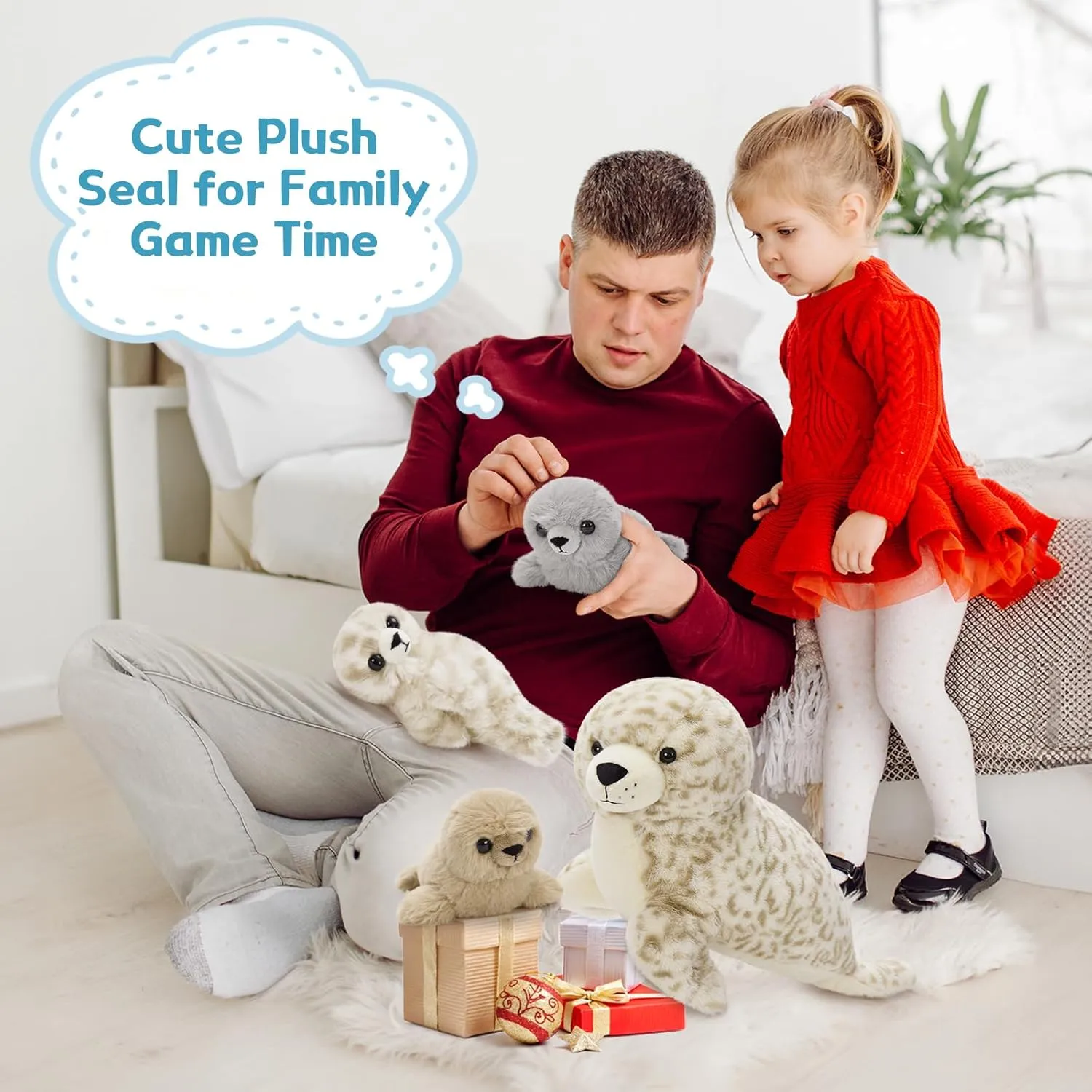Toy with 3 Babies in Mom's Belly, Cute Leopard Stuffed Seal Plushie for Girls Boys Kids, Kawaii protector Missouri sequoia court designate Chirstmas Bithday 4 Pcs Seal Stuffed Animal Set, 20" Mother Plush 