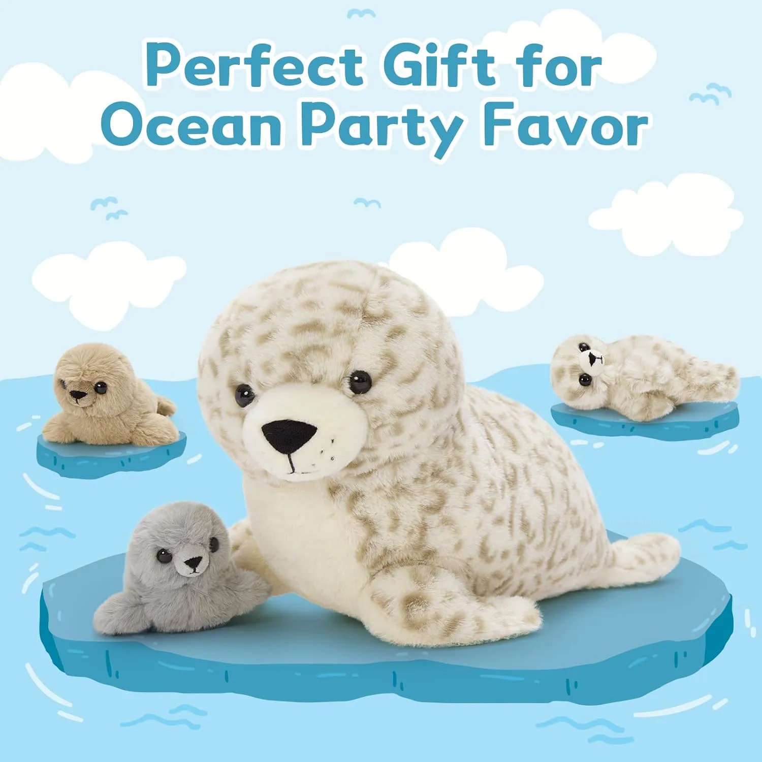 Toy with 3 Babies in Mom's Belly, Cute Leopard Stuffed Seal Plushie for Girls Boys Kids, Kawaii protector Missouri sequoia court designate Chirstmas Bithday 4 Pcs Seal Stuffed Animal Set, 20" Mother Plush 