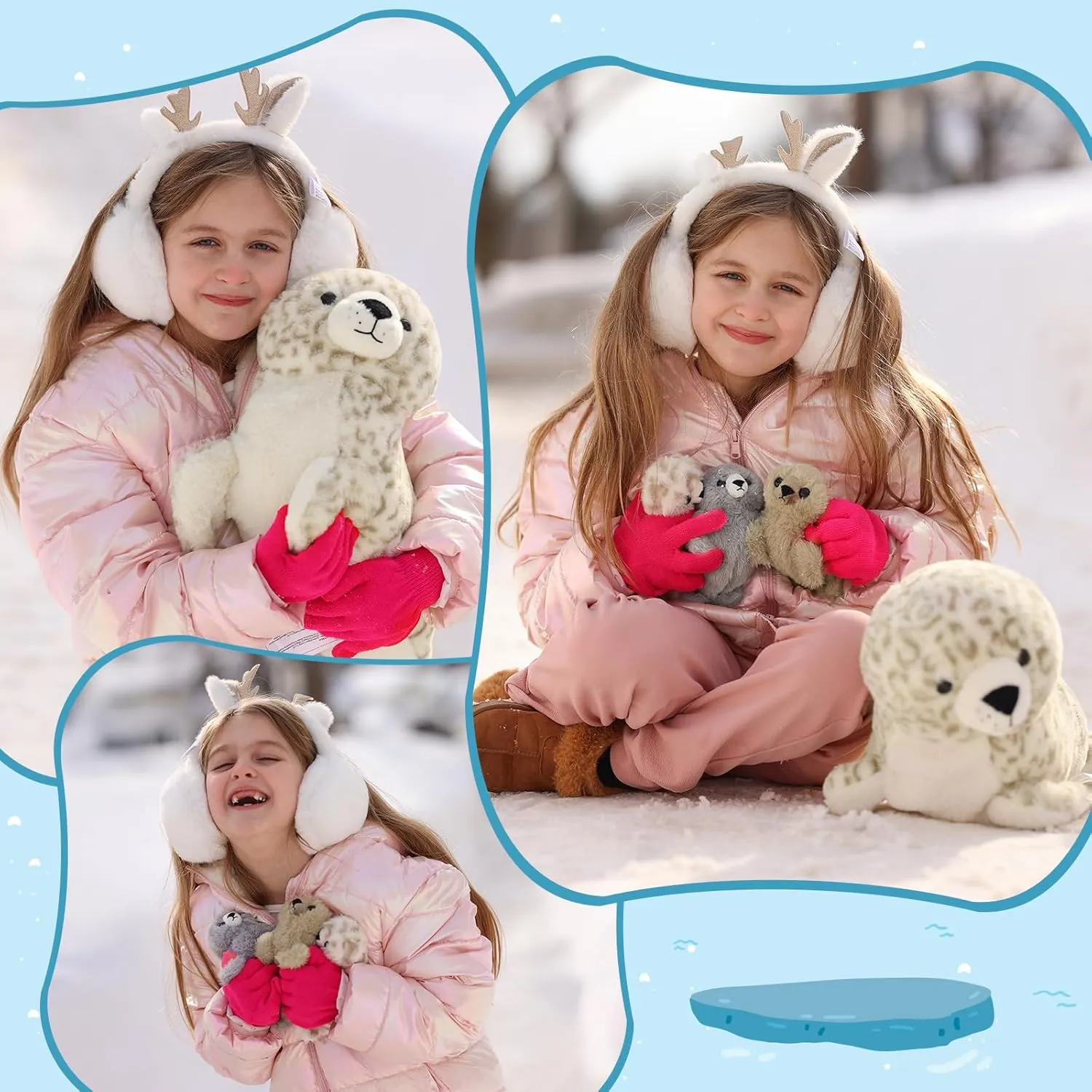 Toy with 3 Babies in Mom's Belly, Cute Leopard Stuffed Seal Plushie for Girls Boys Kids, Kawaii protector Missouri sequoia court designate Chirstmas Bithday 4 Pcs Seal Stuffed Animal Set, 20" Mother Plush 