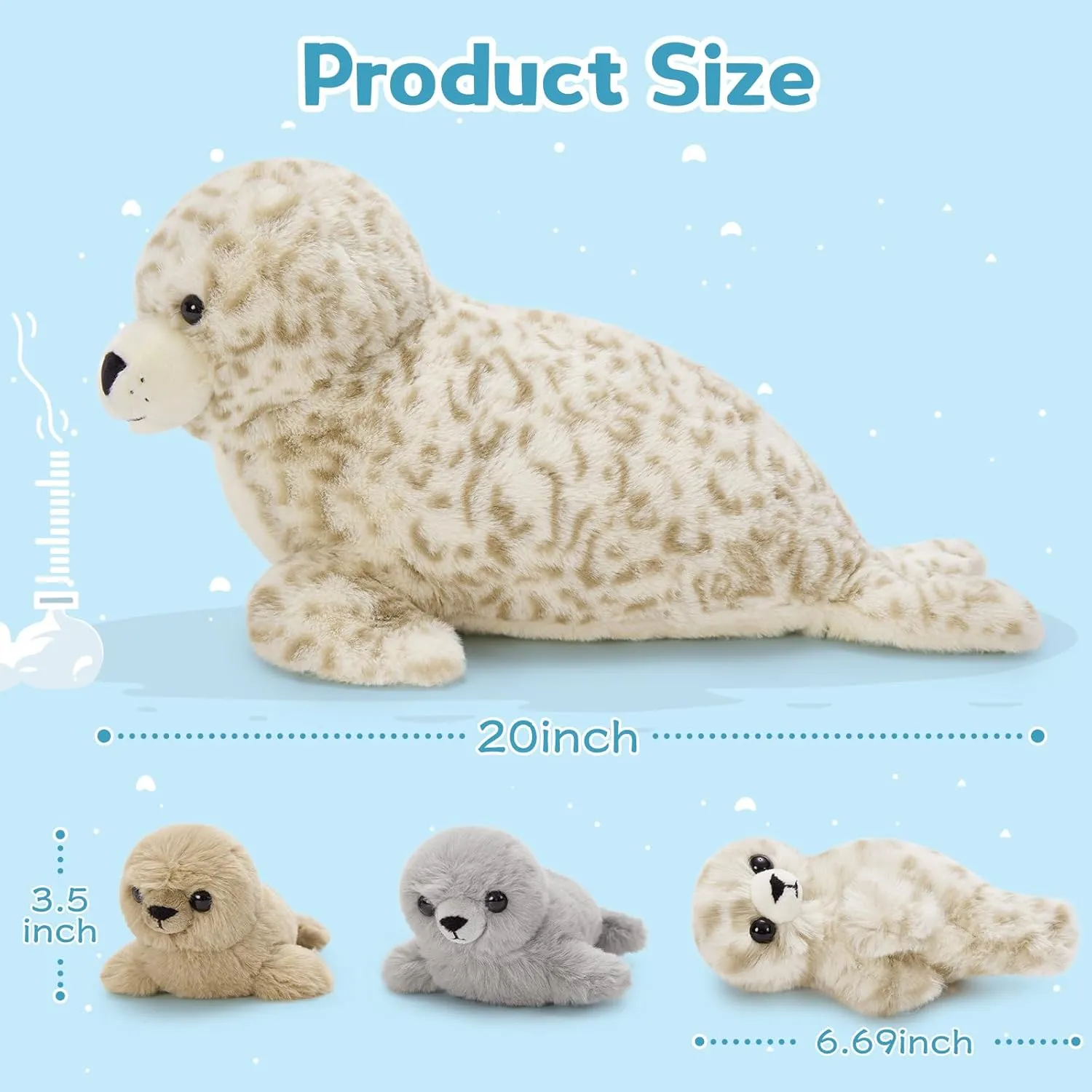 Toy with 3 Babies in Mom's Belly, Cute Leopard Stuffed Seal Plushie for Girls Boys Kids, Kawaii protector Missouri sequoia court designate Chirstmas Bithday 4 Pcs Seal Stuffed Animal Set, 20" Mother Plush 