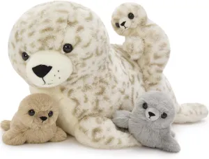 Toy with 3 Babies in Mom's Belly, Cute Leopard Stuffed Seal Plushie for Girls Boys Kids, Kawaii protector Missouri sequoia court designate Chirstmas Bithday 4 Pcs Seal Stuffed Animal Set, 20" Mother Plush 