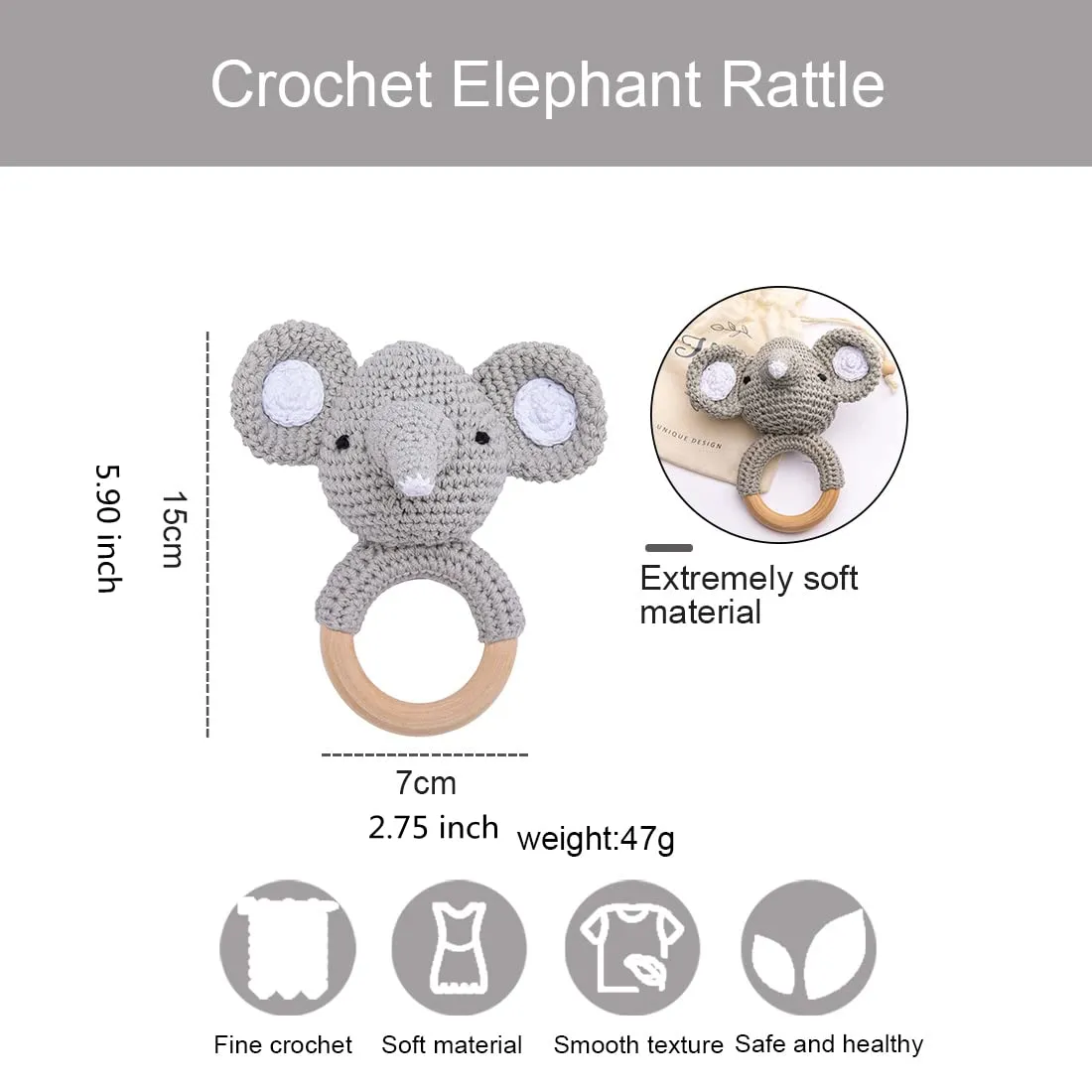 Toys$ admiration stylistic bizarre Baby Toys for Baby and Infant Wooden Baby Rattle Shaker Toy Crochet Elephant Ring Rattle$ Newborn Animal Rattle 