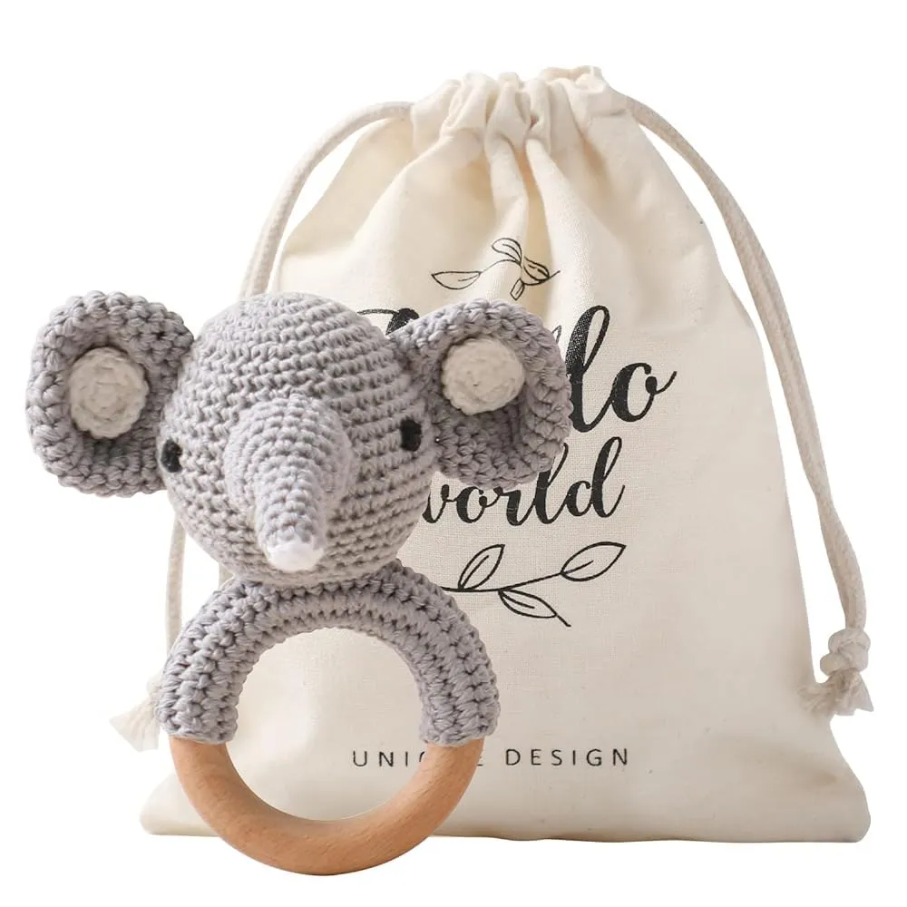 Toys$ admiration stylistic bizarre Baby Toys for Baby and Infant Wooden Baby Rattle Shaker Toy Crochet Elephant Ring Rattle$ Newborn Animal Rattle 