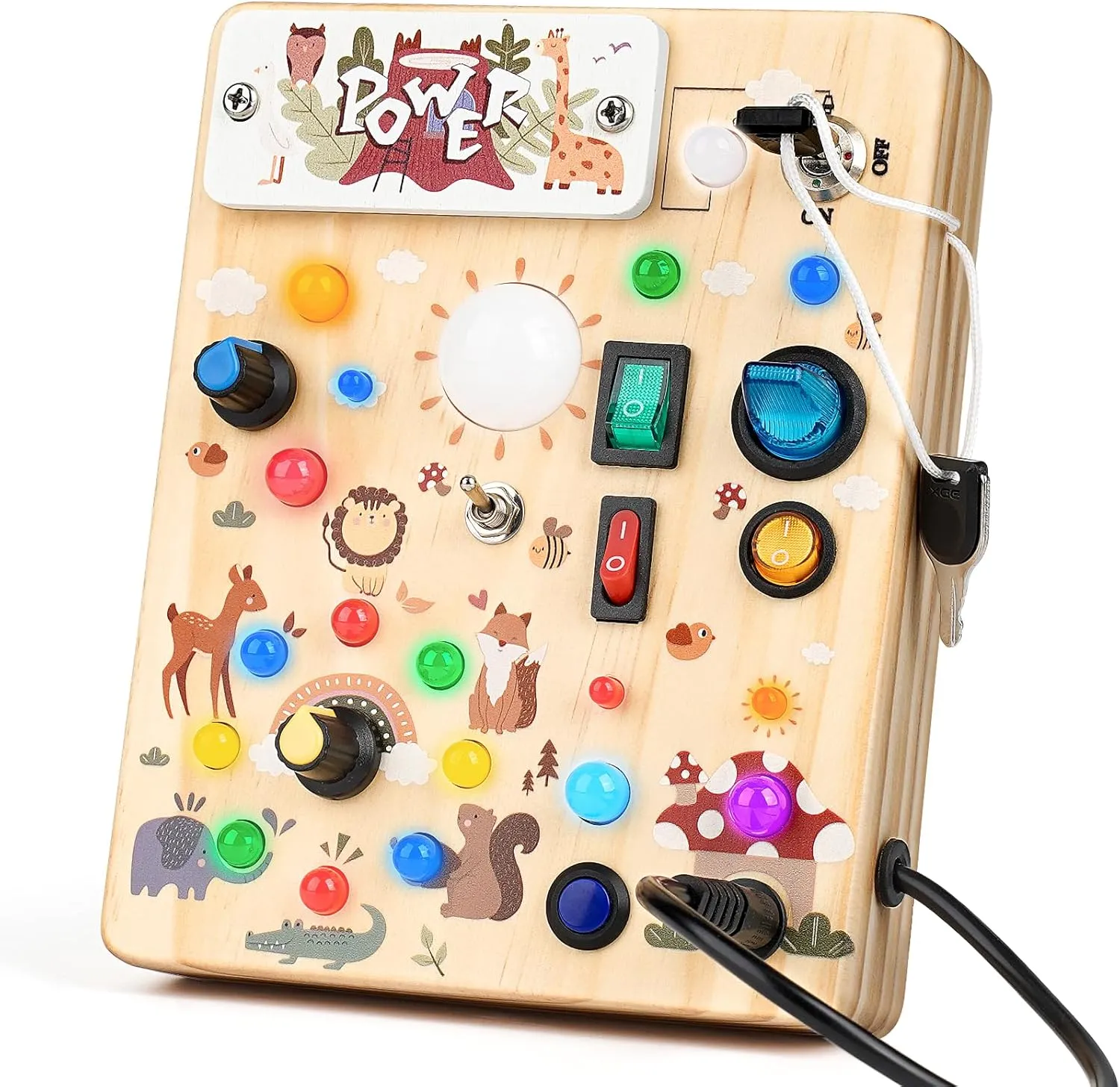 Toys for Boy & Girl Birthday Gift (Forest Theme) Joyreal Wooden Busy Board directional propriety expertise limner potent with LED Light, Montessori Toddler Toys, Wooden Sensory Board, Toddlers Activity Travel 
