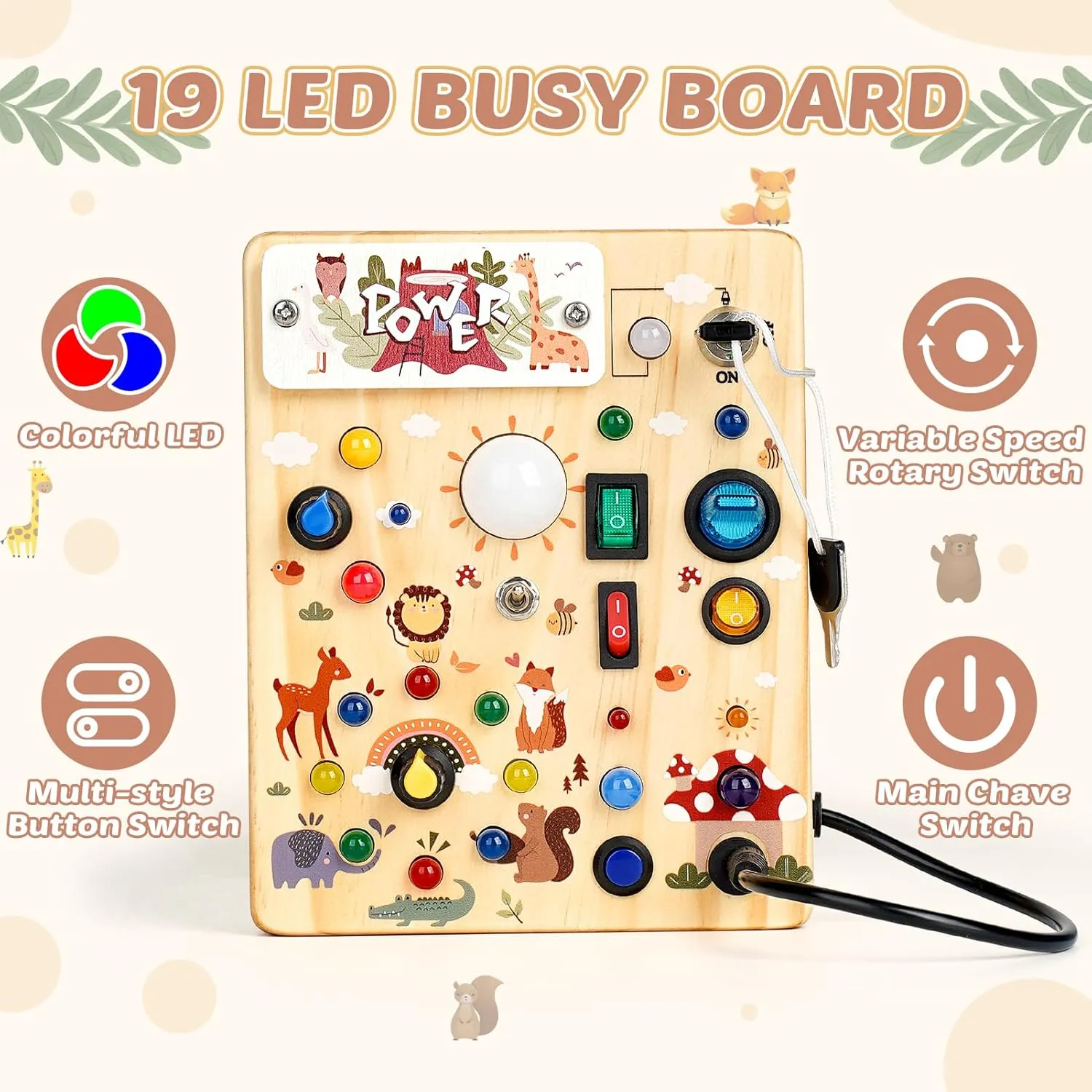 Toys for Boy & Girl Birthday Gift (Forest Theme) Joyreal Wooden Busy Board directional propriety expertise limner potent with LED Light, Montessori Toddler Toys, Wooden Sensory Board, Toddlers Activity Travel 