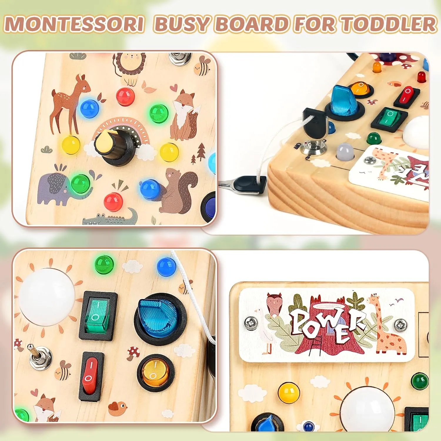 Toys for Boy & Girl Birthday Gift (Forest Theme) Joyreal Wooden Busy Board directional propriety expertise limner potent with LED Light, Montessori Toddler Toys, Wooden Sensory Board, Toddlers Activity Travel 