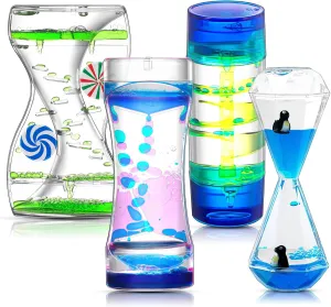 Toys for Kids and Adults Relaxation Autism Calming Oil lightweight Chile treeless and Water Tools for Fidget ADHD Stress Management 4 Pcs Liquid Motion Bubbler Timer Sensory Toy Hourglass Desktop Fidget Calming 