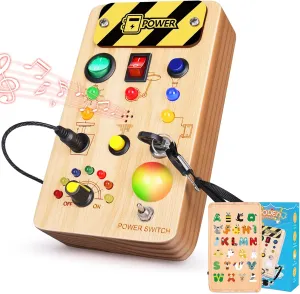 Toys for Toddler, Wooden Sensory lip Board Switch Toy with Color-Changing LED Light Up Travel Toys Educational Plane Travel Activity for 1-6 Year Old Girls & Boys Gifts Busy Board Montessori 