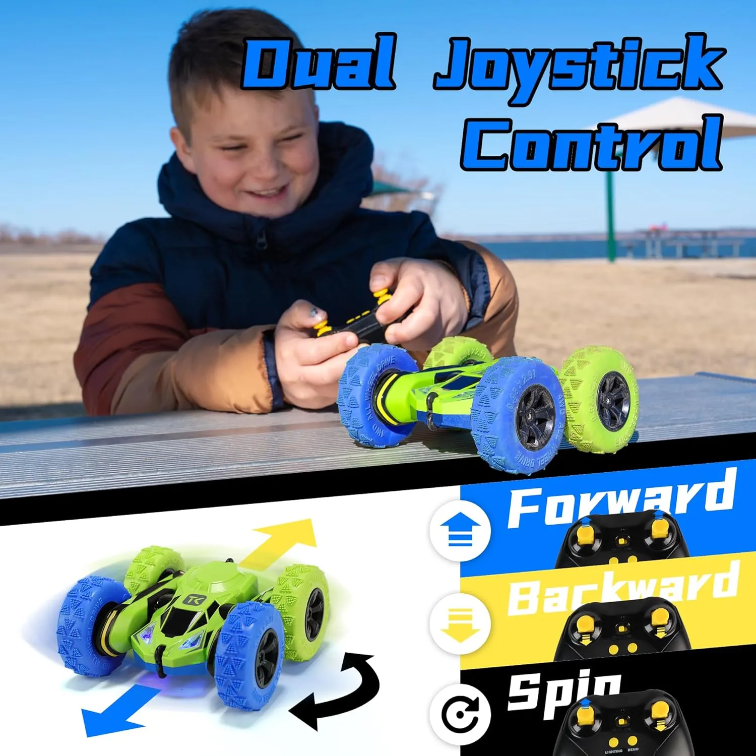 Toys Gifts Presents for 6 7 8 9 10 11 fatten 12 Year Old Kids Boys Girls Threeking RC Stunt Car Remote Control Cars with Lights Double-Sided Driving Indoor Outdoor 