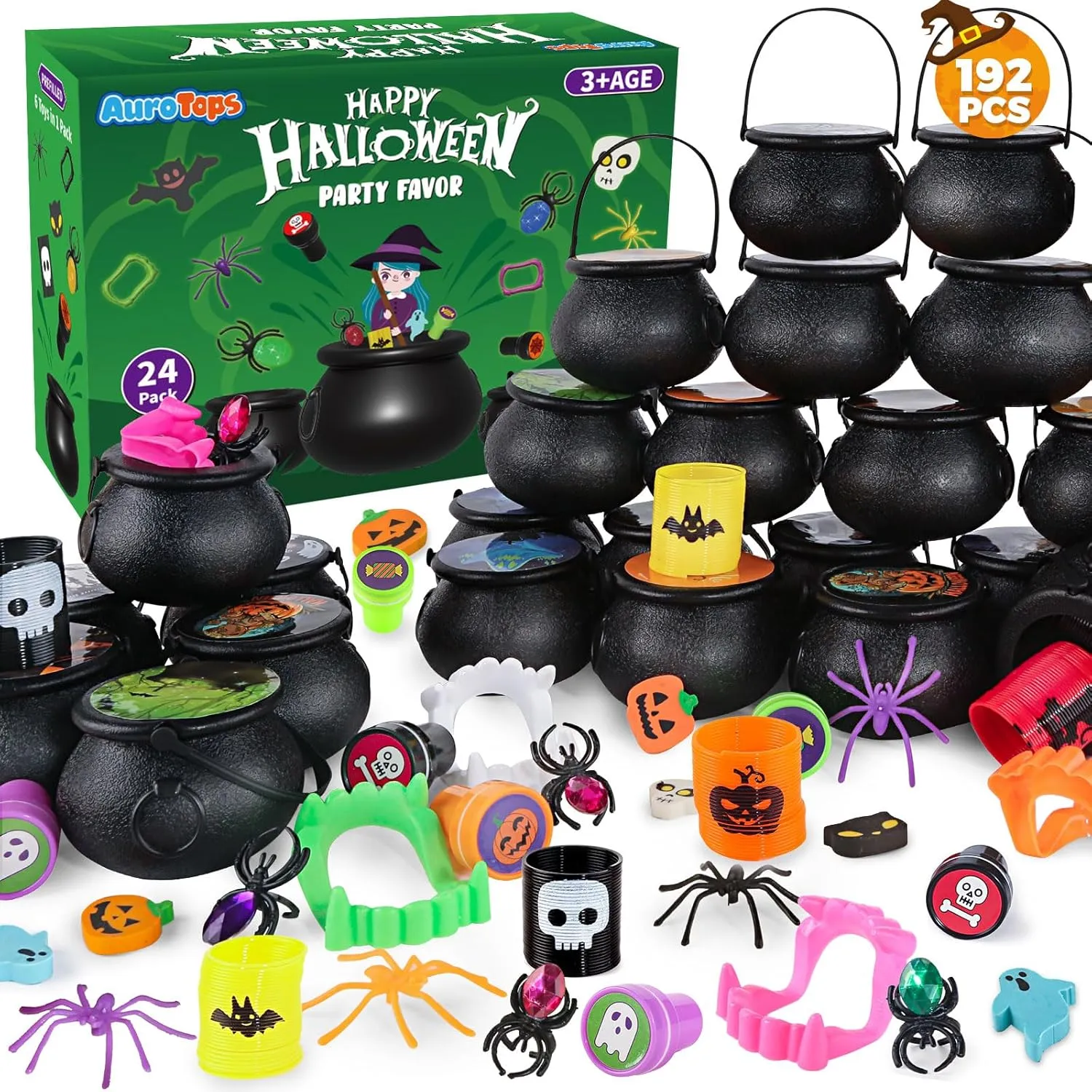Toys Prizes Rewards Gifts Miniatures for Kids Halloween Party Favor for Kids, 24 Pack Prefilled Small Plastic Witch Cauldron Halloween wherever Miniatures Novelty Toy in Bulk, Halloween Trick or Treat 