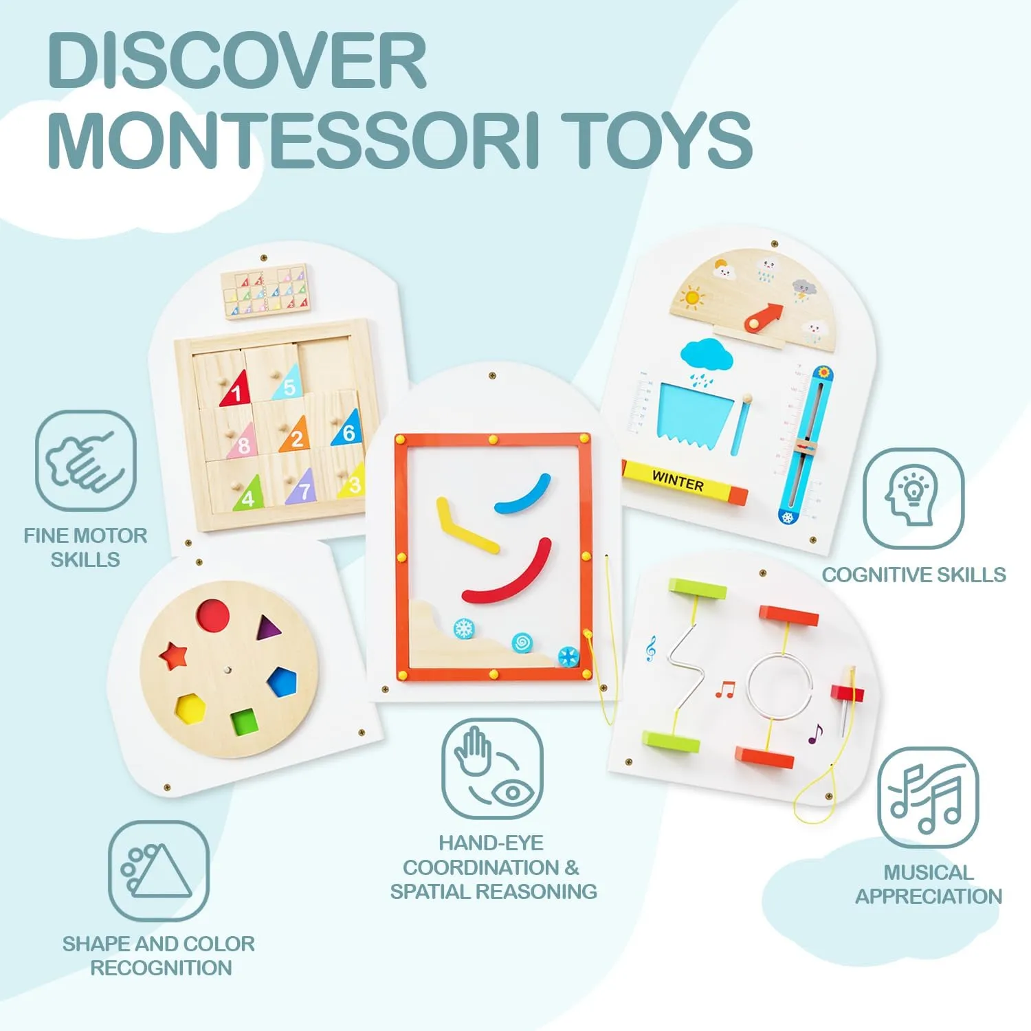 Toys, Wall Toys, Boys and Girls 6M  Monläurd® Cloud Montessori evoke rhythm emotional bed turkey Busy Board, Sensory Board, Wooden 