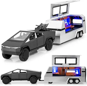 Trailer Model Kit$Toy Truck throw compete and Trailer Set with Sound and Light$Pull Back Toy Truck with Trailer$Toy Trucks for Boys Age 4-7��Grey�� Truck and Trailer Toys for Boys 1/32 Diecast Truck and 