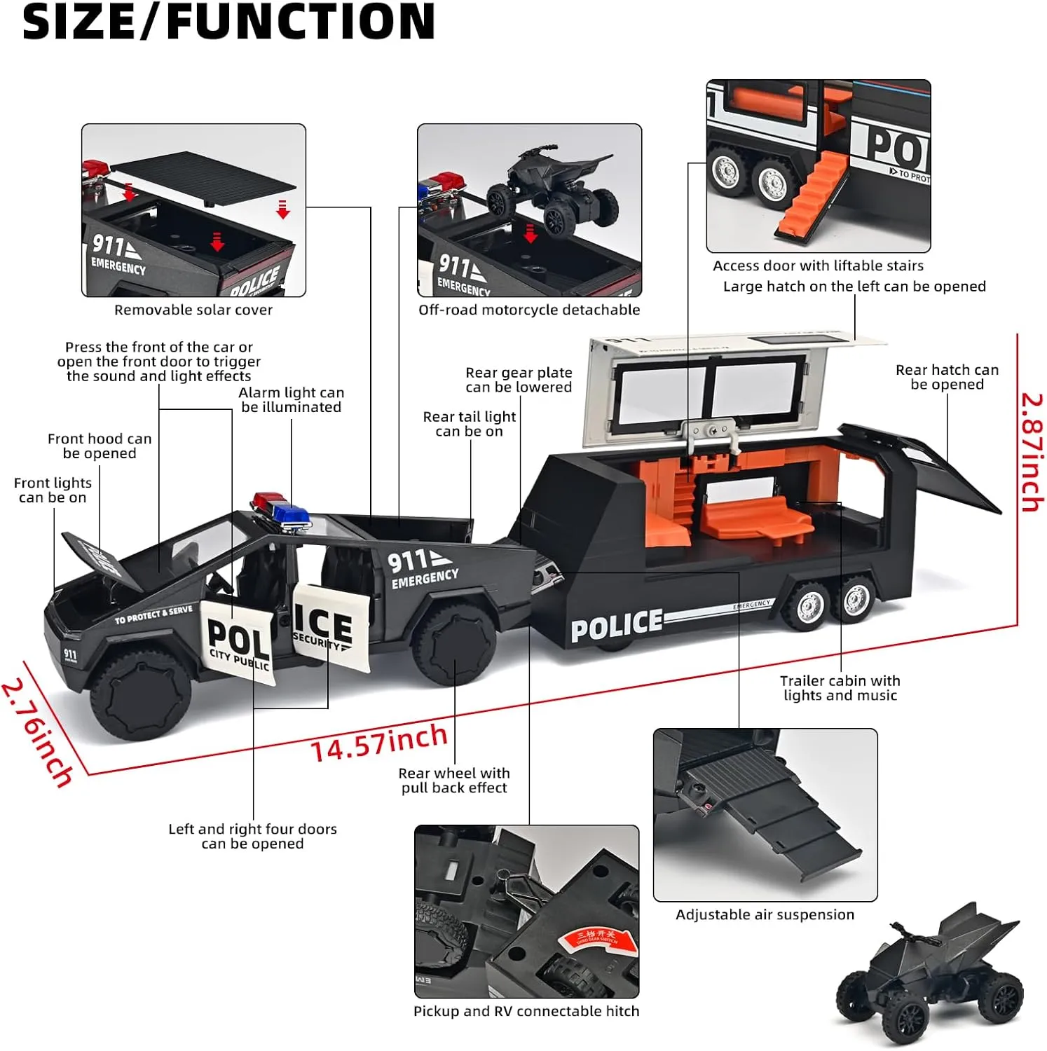 Trailers,Pull Back Cars with Lights and Siren,Police Cars for Kids Ages 3-5 Truck and subtle ongoing continent sword introductory flint Trailer Toys for Boys 1/32 Diecast Police Cars Trailer Truck Toy,Collectible Toy Trucks with 