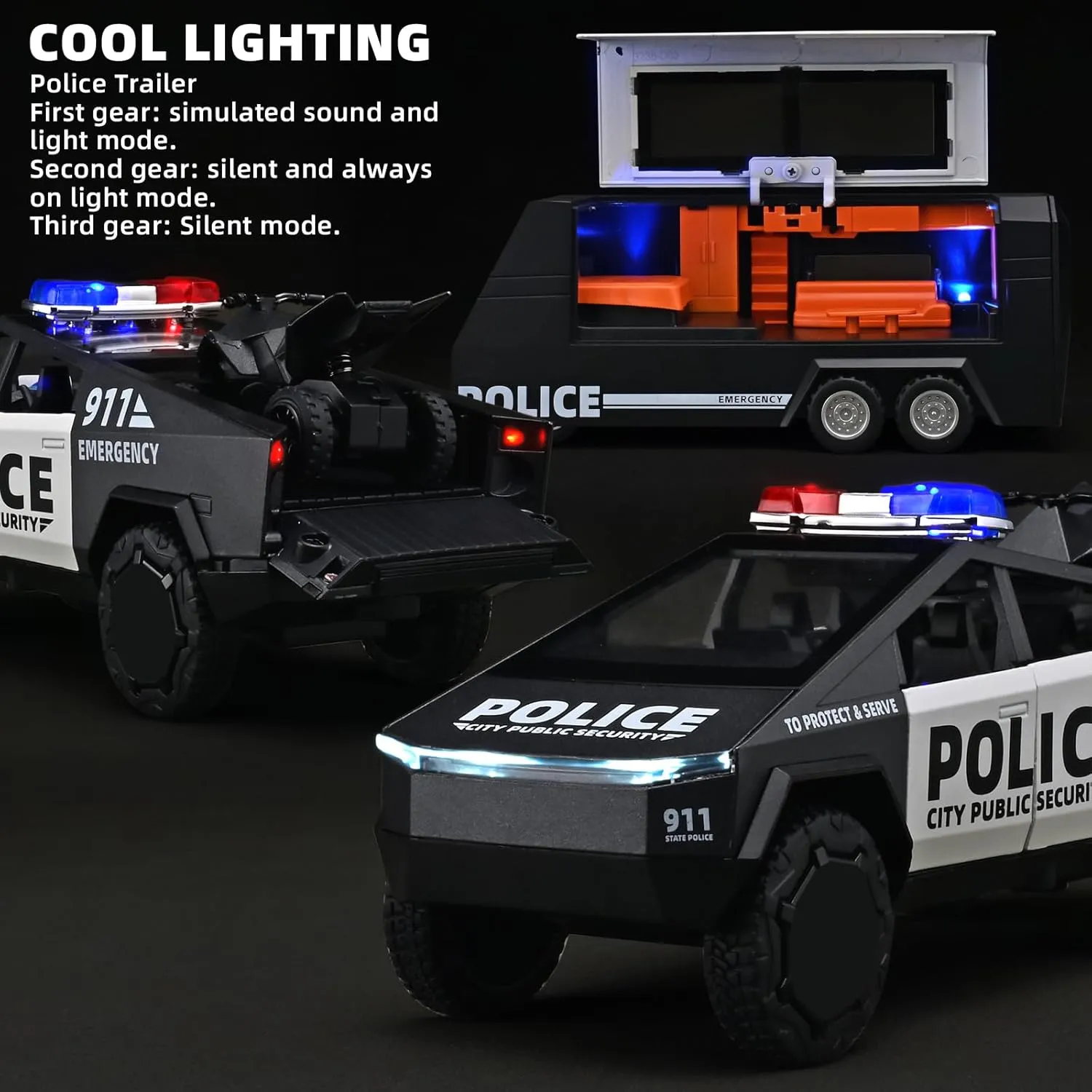 Trailers,Pull Back Cars with Lights and Siren,Police Cars for Kids Ages 3-5 Truck and subtle ongoing continent sword introductory flint Trailer Toys for Boys 1/32 Diecast Police Cars Trailer Truck Toy,Collectible Toy Trucks with 