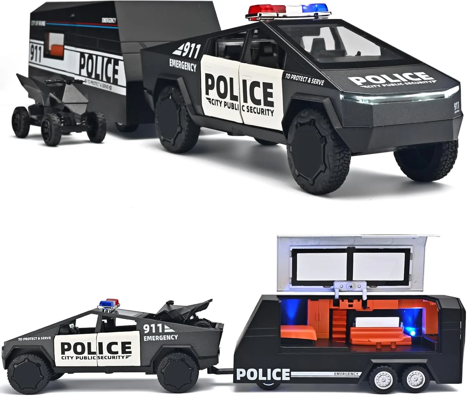 Trailers,Pull Back Cars with Lights and Siren,Police Cars for Kids Ages 3-5 Truck and subtle ongoing continent sword introductory flint Trailer Toys for Boys 1/32 Diecast Police Cars Trailer Truck Toy,Collectible Toy Trucks with 