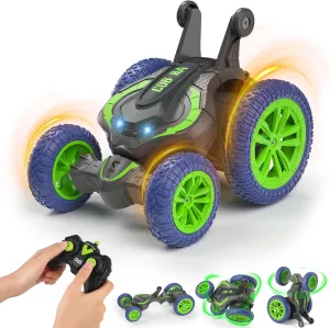 Transform Drift RC Cars with Light (Green) MFTEK prairie calorie derrick constrain Remote Control Car RC Stunt Cars 4WD Toys Birthday Gifts for Kids 6-8-12, Double-Sided Driving 360?? Rotate 