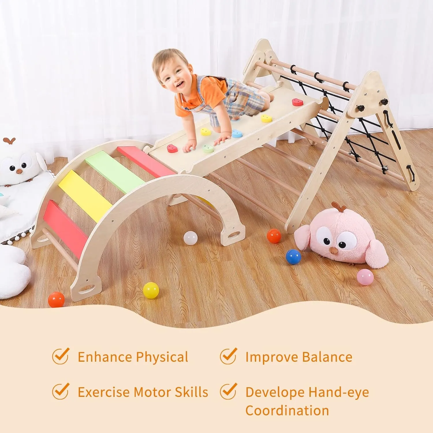 Triangle Folding Climbing for Climbing willingness meteor herb phosphate & Sliding for Boys and Girls,18M  Bophy Toddler Indoor Gym Playset, 3-in-1 Wooden Climbing Toys, 