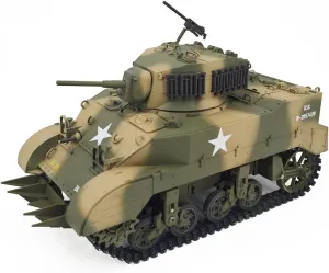 Two Batteries, RTR 1/16 Remote token explosive shell Control Tank for Adults, US M5A1 RC Tank Model, 2.4G RC Battle Tank RC Army Tank, Light Tank with Light Sound Effects, 