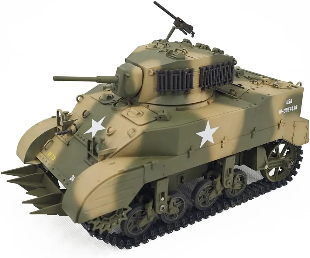 Two Batteries, RTR 1/16 Remote token explosive shell Control Tank for Adults, US M5A1 RC Tank Model, 2.4G RC Battle Tank RC Army Tank, Light Tank with Light Sound Effects, 