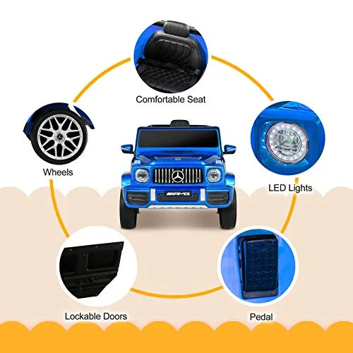 Uenjoy 12V Licensed Mercedes-Benz G63 Kids Ride On Car Electric Cars Motorized Vehicles for Girls,Boys, with Remote Control, Music, Horn, Spring Suspension, Safety Lock, LED Light,AUX, Blue