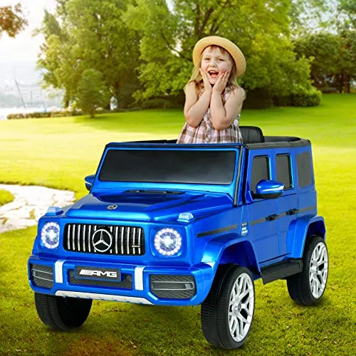 Uenjoy 12V Licensed Mercedes-Benz G63 Kids Ride On Car Electric Cars Motorized Vehicles for Girls,Boys, with Remote Control, Music, Horn, Spring Suspension, Safety Lock, LED Light,AUX, Blue