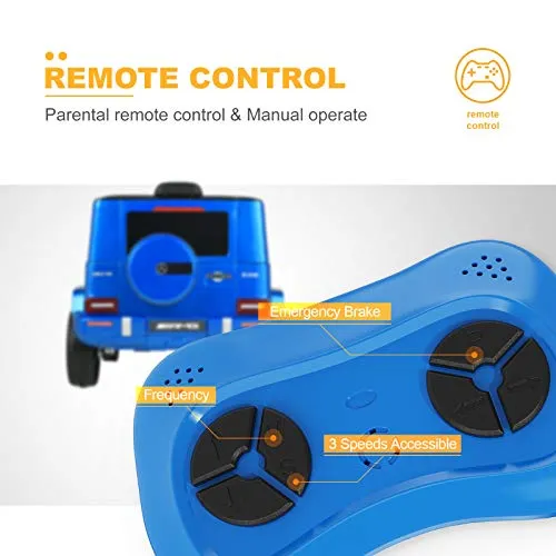 Uenjoy 12V Licensed Mercedes-Benz G63 Kids Ride On Car Electric Cars Motorized Vehicles for Girls,Boys, with Remote Control, Music, Horn, Spring Suspension, Safety Lock, LED Light,AUX, Blue