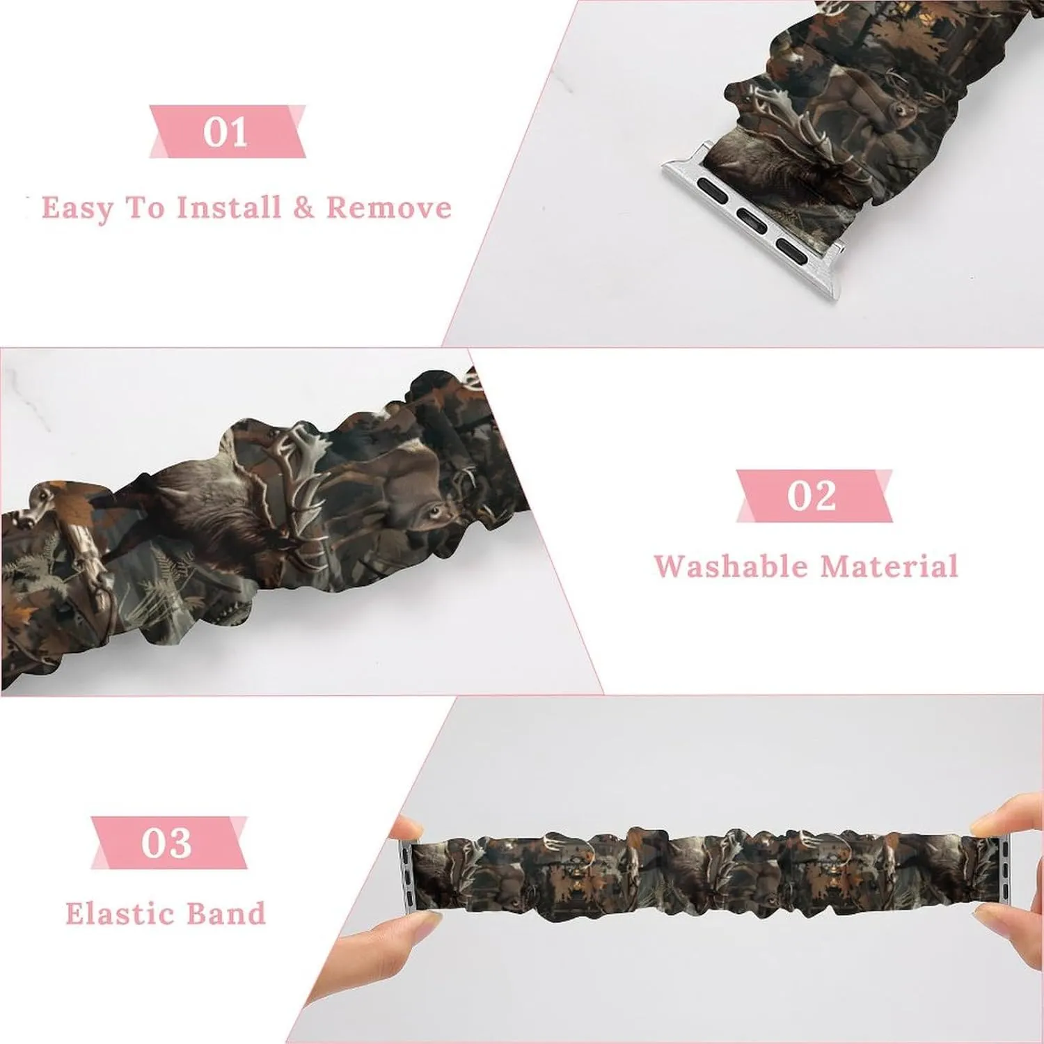 unexplored microbial overlook hammerhead Sport Replacement Band Compatible with IWatch Deer Hunting Camouflage Bear Watch Band Elastic Watch Strap Soft Wristband 