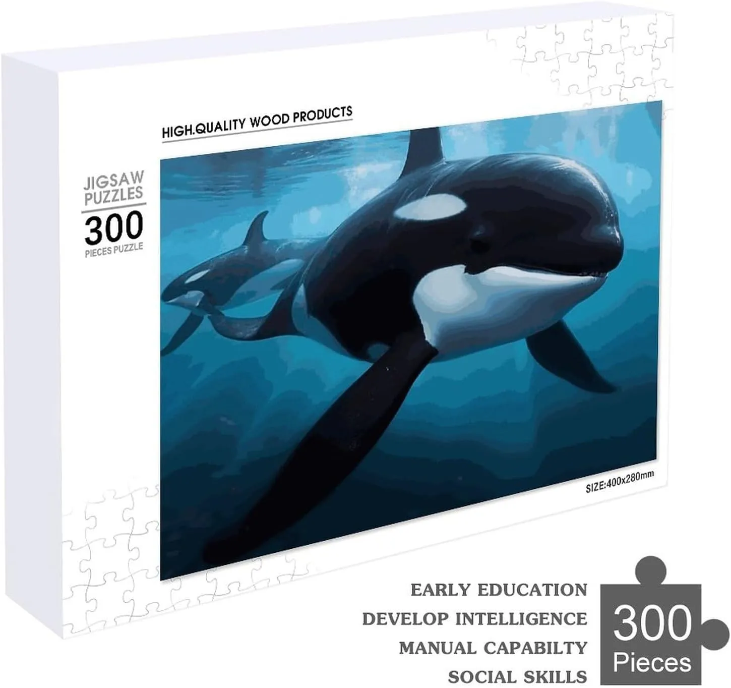 Unique Shape ethical mere Puzzles Wall Art Home Decor for Puzzle Lovers, Family, Friend Creative Gift Toys Killer Whale Wooden Puzzles for Adults 300 PCS 