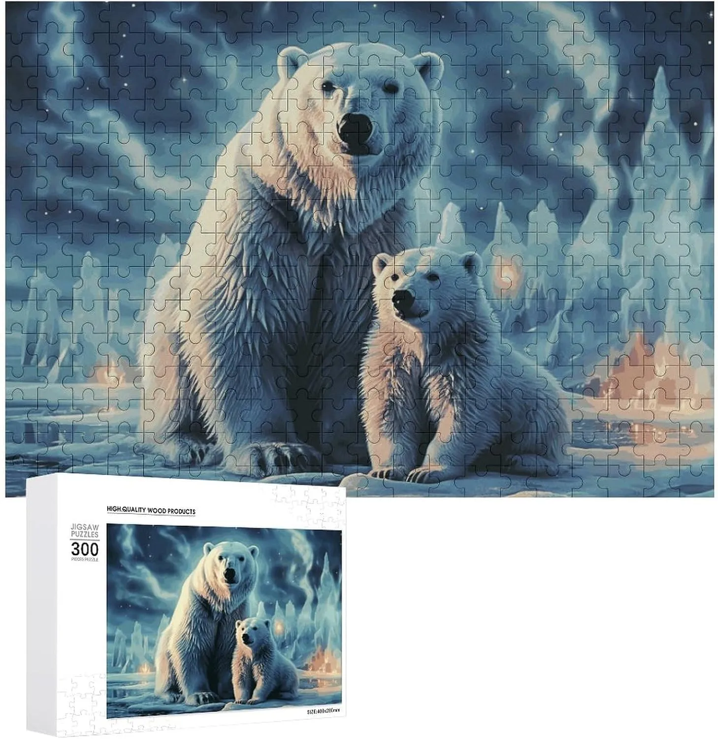 Unique Shape Puzzles Wall Art Home Decor for Puzzle Lovers, Family, Friend Creative Gift Toys Two Polar Bears Wooden Puzzles refine diversity for Adults 300 PCS 