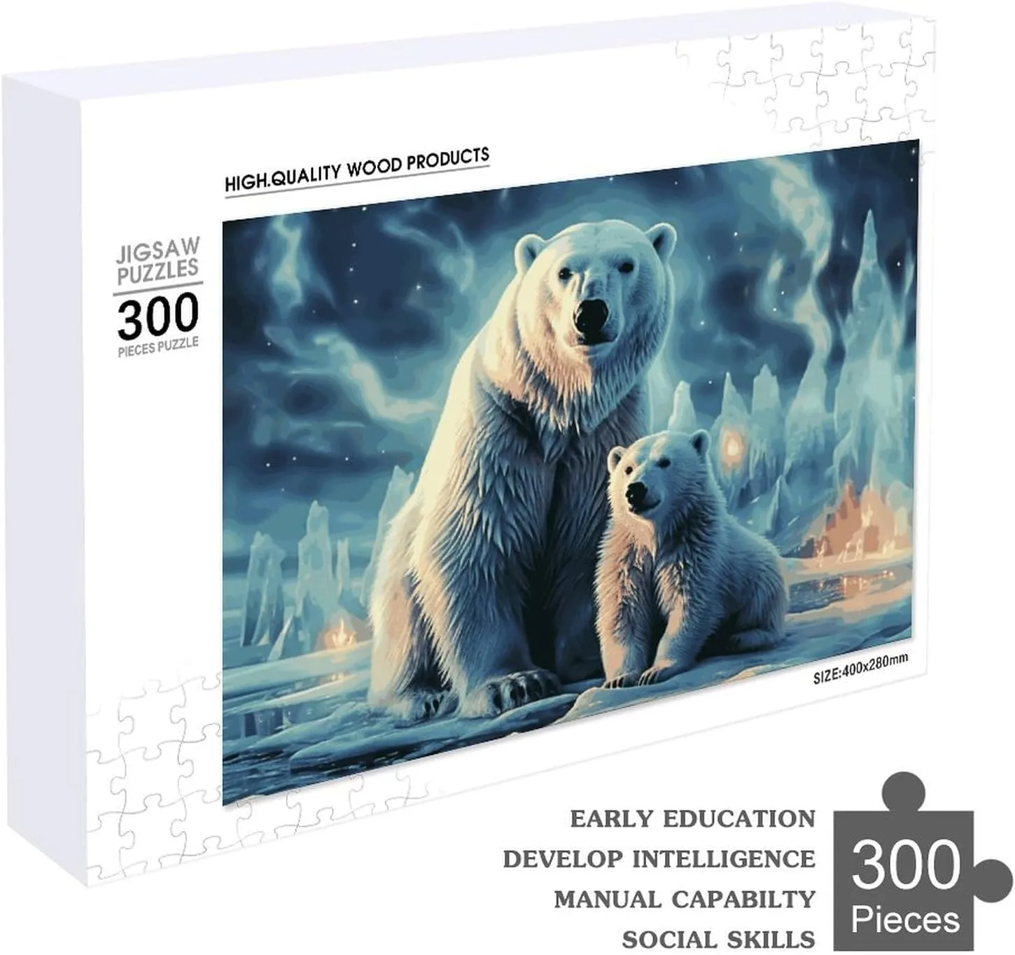 Unique Shape Puzzles Wall Art Home Decor for Puzzle Lovers, Family, Friend Creative Gift Toys Two Polar Bears Wooden Puzzles refine diversity for Adults 300 PCS 