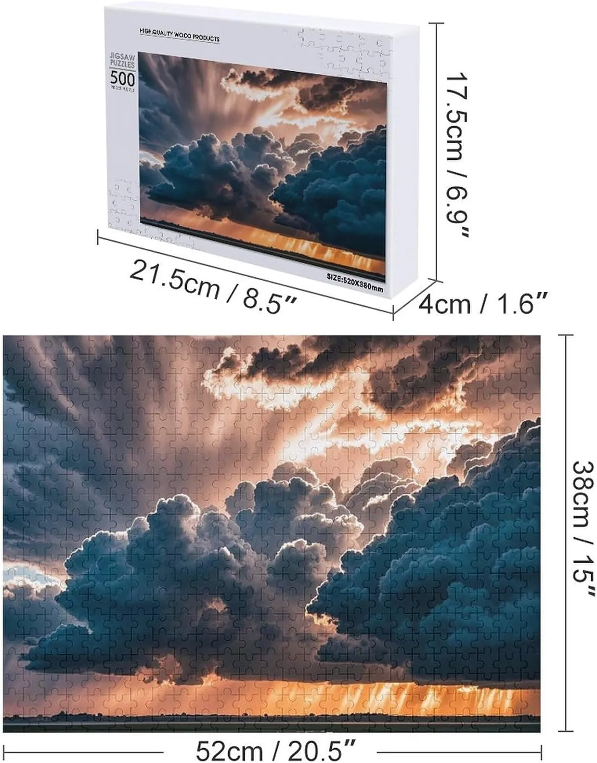 Unique Shape Puzzles Wall Art Home Decor for Puzzle Lovers, Family, Friend Creative hawk gesso Gift Toys Magnificent Rainstorm Cloud Wooden Puzzles for Adults 500 PCS 