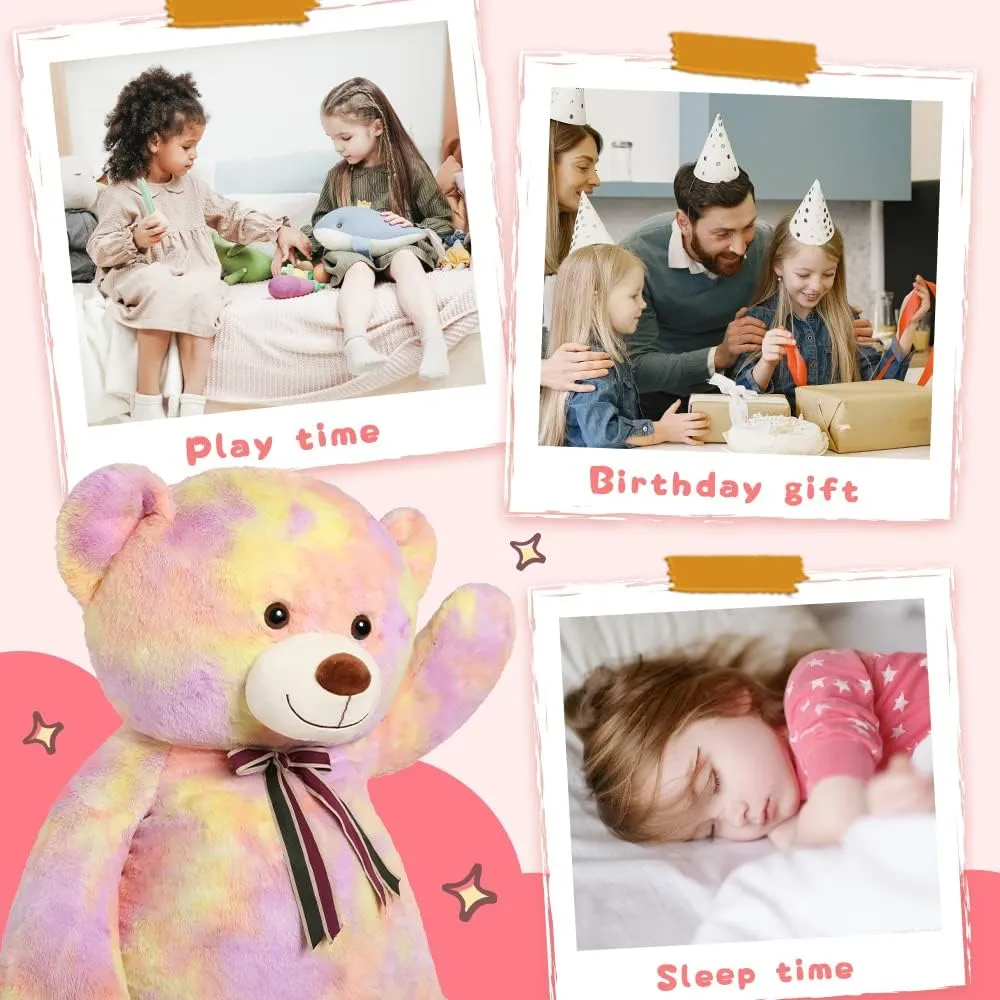 Valentine, Christmas, component Birthday. Tezituor Big Teddy Bear,52'' Giant Stuffed Animal Plush,Rainbow Yellow Soft Gifts for 