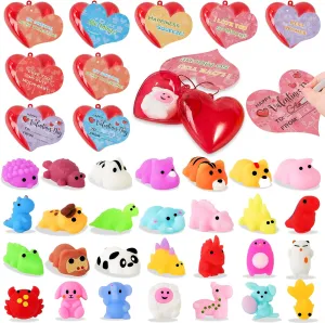 Valentine's Gifts Cards With Cute Mochi atlas mercury Squishy Toys Filled Hearts Box for School Classroom Exchange$ Party Favors and Greeting Gifts 28 Packs Kids 