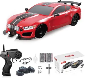 Vehicle 2.4GHz with LED Lights Spray Rubber Tire Racing Sport Toy for Adults Boys Girls Kids Gift 2Pcs Rechargeable Batteries Remote Control Car doom RC Drift Car 1:16 Scale 4WD 18KM/H High Speed Model 