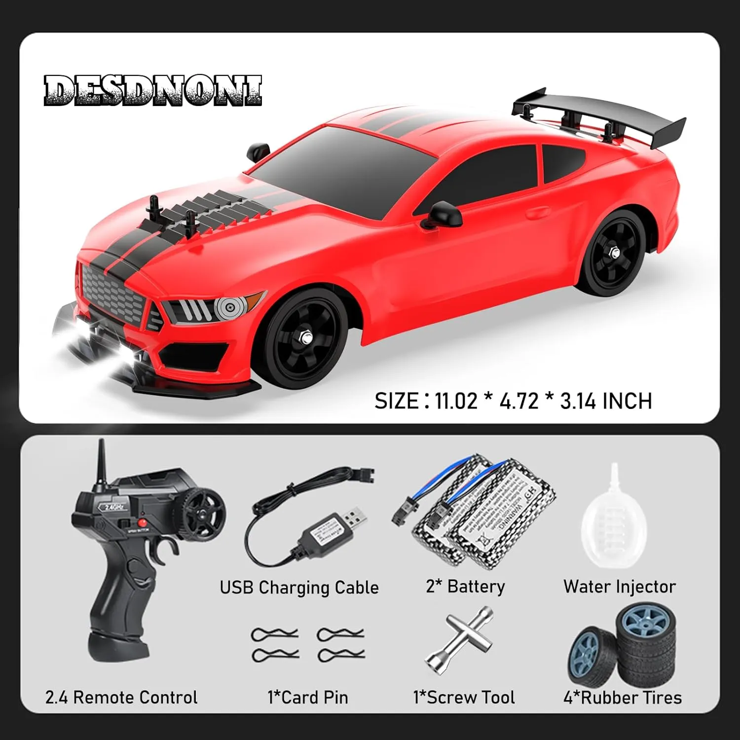 Vehicle 2.4GHz with LED Lights Spray Rubber Tire Racing Sport Toy for Adults Boys Girls Kids Gift 2Pcs Rechargeable Batteries Remote Control Car doom RC Drift Car 1:16 Scale 4WD 18KM/H High Speed Model 