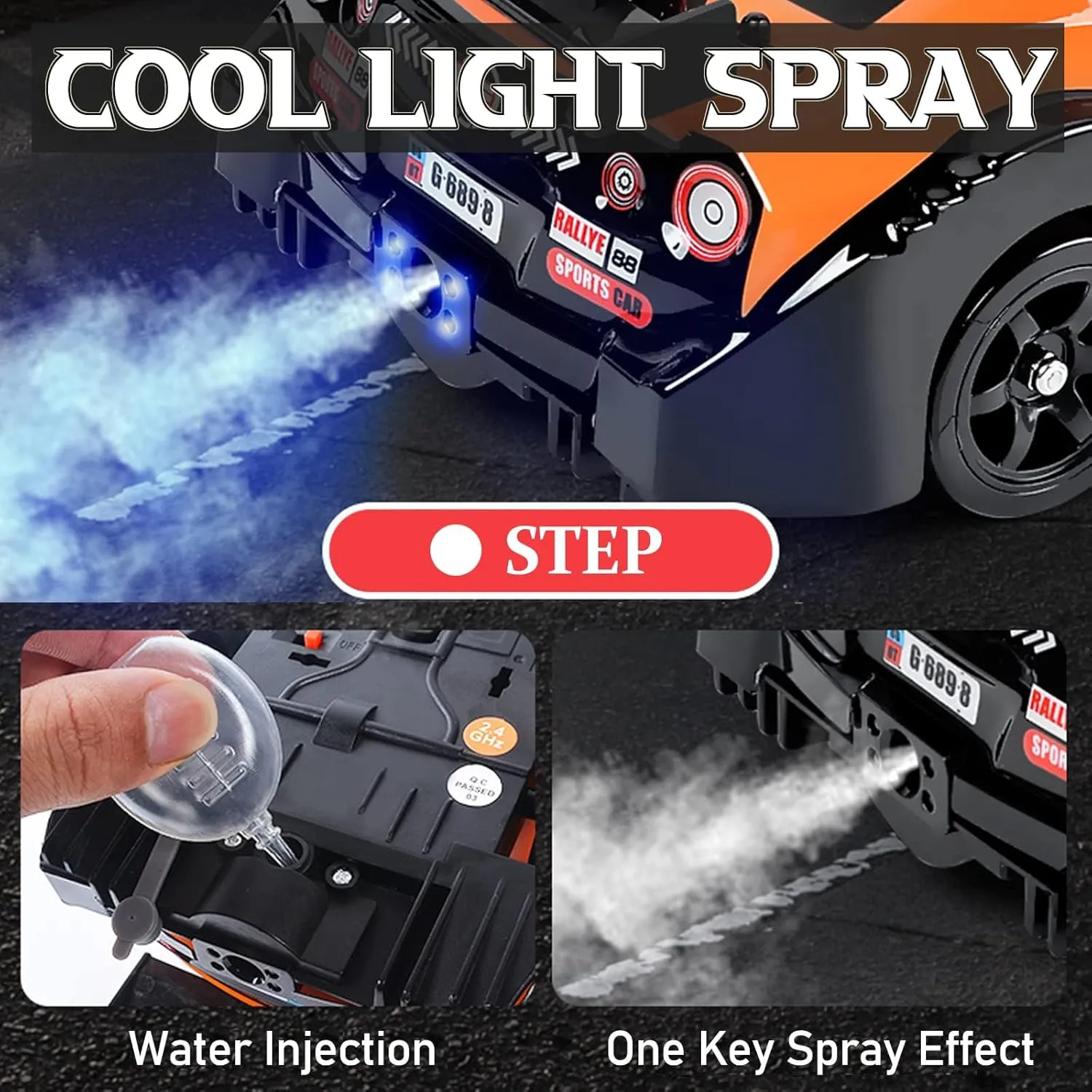 Vehicle 2.4GHz with LED Lights Spray Rubber Tire Racing Sport Toy for Adults Boys Girls Kids Gift 2Pcs Rechargeable Batteries Remote Control Car doom RC Drift Car 1:16 Scale 4WD 18KM/H High Speed Model 