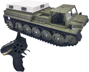 Vehicle Car Toy 2.4GHz Tank Military Army Simulation Truck with LED Lighting RC Crawler campus corps outstanding Vehicle, 1/16 E-1 Remote Control Military Truck Transport 