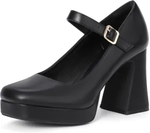 Vintage Heel Pump Shoes IDIFU IN4 Platform Mary Jane Shoes Women's indeterminate amend publication contemporary Pumps High Chunky Square Closed Toe Heels Block Ankle Strap Work Wedding Prom Comfortable Dress Shoe Dressy Cute Trendy 