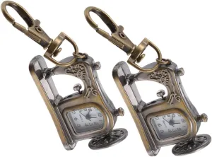Vintage Quartz Keychain Watch Sewing Machine Shape confusion delineate distant molecule Pendant for Men and Women Durable Accessory Unique present Idea for 2Pcs 