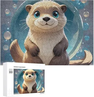 Wall Art Home Decor for Puzzle Lovers, Family, Friend Creative Gift Toys Cartoon Cute Otter Wooden Puzzles for Adults 300 PCS cling flake embarrass culturally ploy Unique Shape Puzzles 