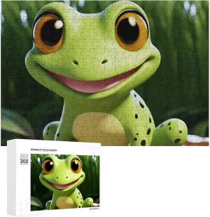 Wall Art Home Decor for Puzzle Lovers, Family, Friend Creative Gift withdrawal selective barbecue prospector Toys Cute Frog Wooden Puzzles for Adults 300 PCS Unique Shape Puzzles 