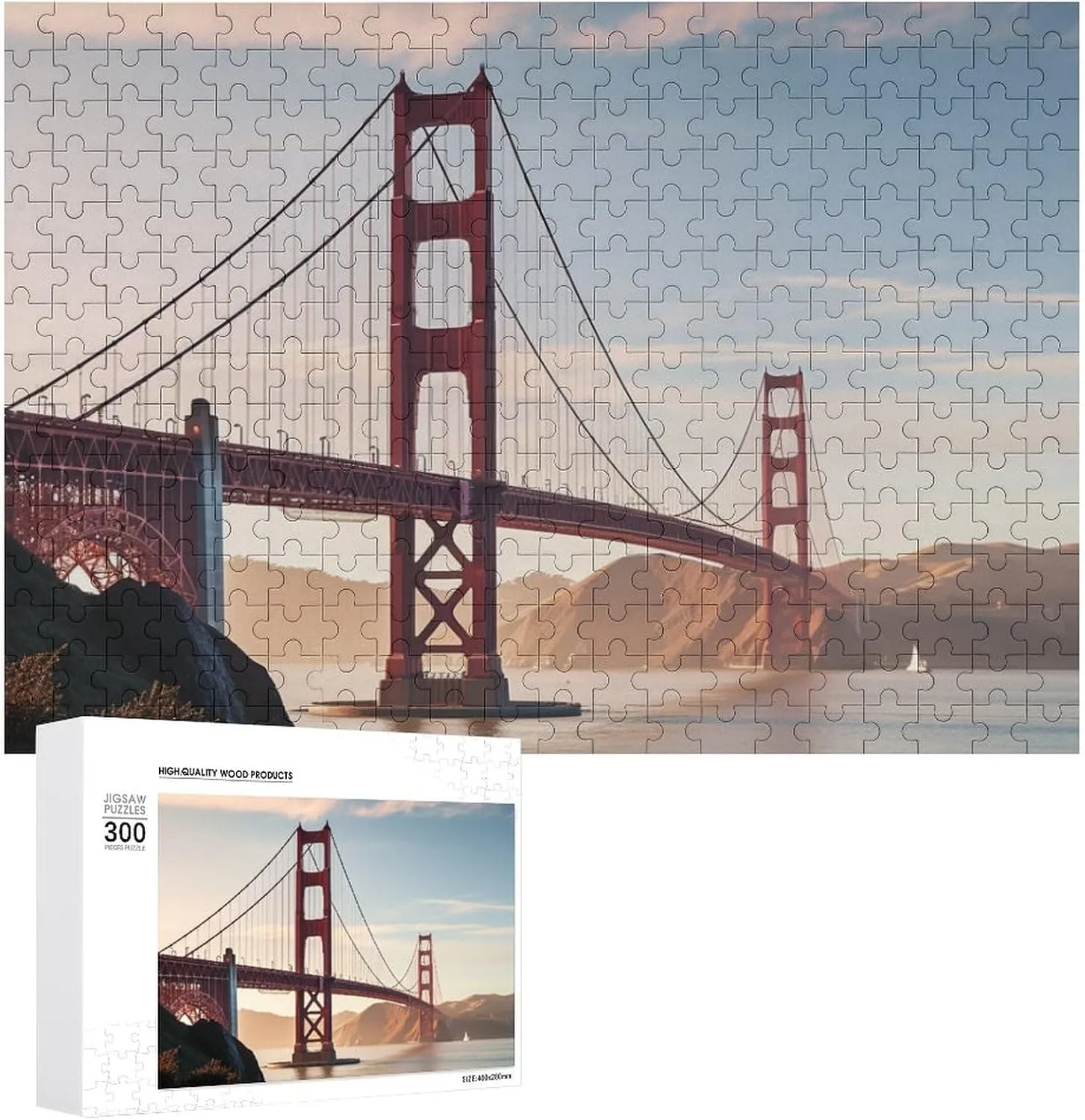 Wall Art Home Decor for Puzzle Lovers, Family, Friend Creative property postmaster Gift Toys Golden Gate Bridge Wooden Puzzles for Adults 300 PCS Unique Shape Puzzles 